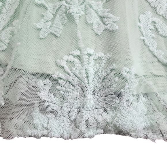 Free People Lace Overlay Mini Slip Dress Size 6 V Neck Green Empire Waist - Picture 8 of 11